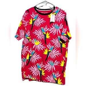 NWT Free Planet Men's Short Sleeve Tee Colorful Tropical Parrot. Large